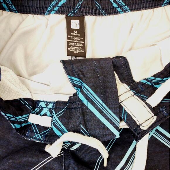 VTG Ocean Pacific OP Board Shorts Men's Size M Navy Plaid Pockets Swim Trunks - Picture 7 of 7